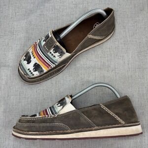 Ariat Cruiser Shoes Brown Leather Buffalo Western Slip On Loafers Size 9.5
